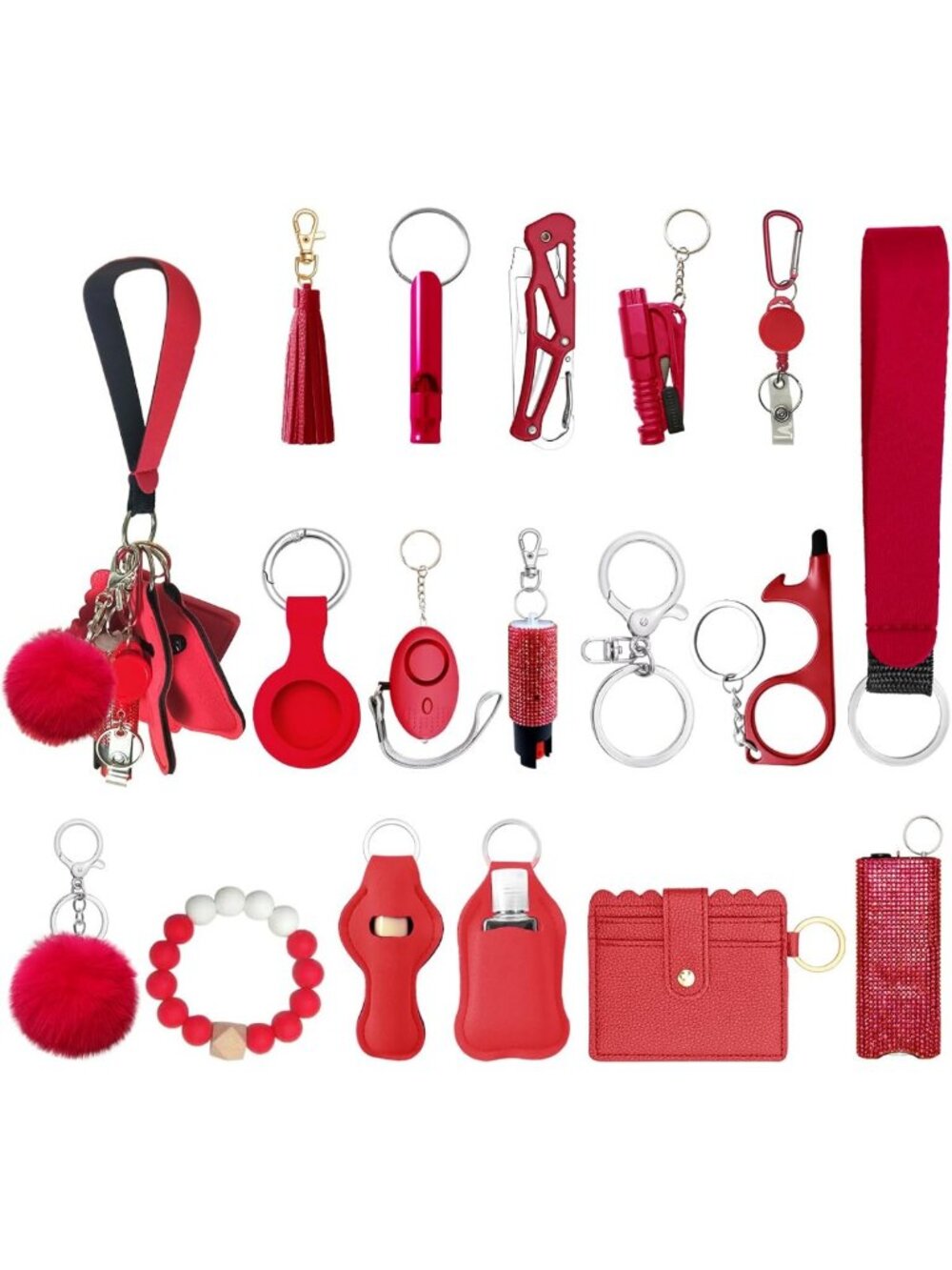 Stylish Wristlet Keychain Set with Wallet Card Holder & Pom Pom AirTag Accessory
